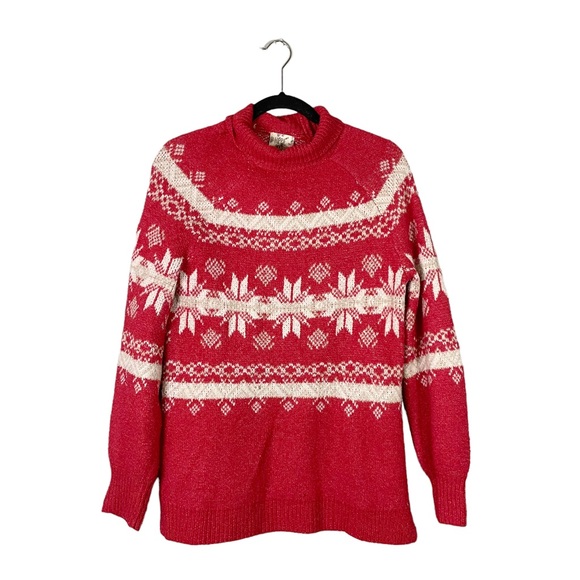 Hippie Rose Sweaters - Hippie Rose Red White Winter Christmas Mock Cowl Neck Knit Sweater Size Medium
